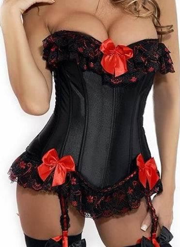 Bowknots Boned Bustier Corset Dress Basque with Women Girl Sex sock Including S-6XL