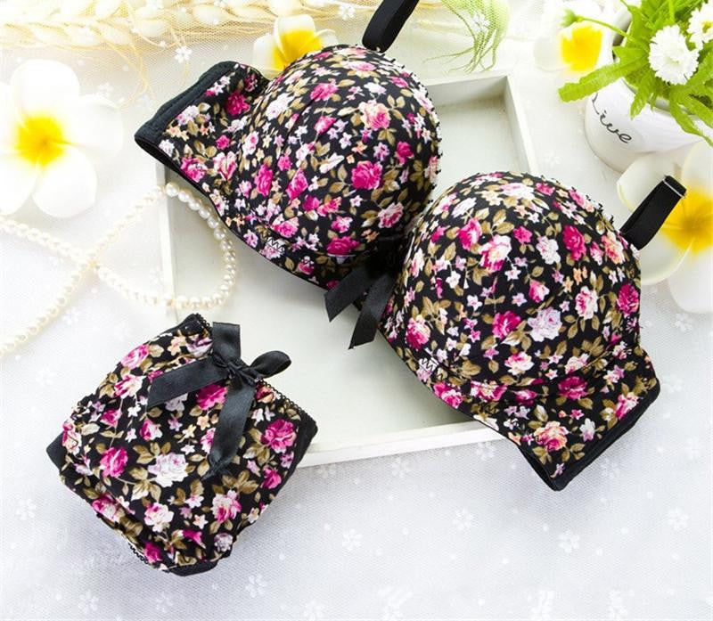 Seamless Underwear Modal Comfortable girls small Bra Set Print Floral Bra Brief Sets Bra And Panty Set Lingerie