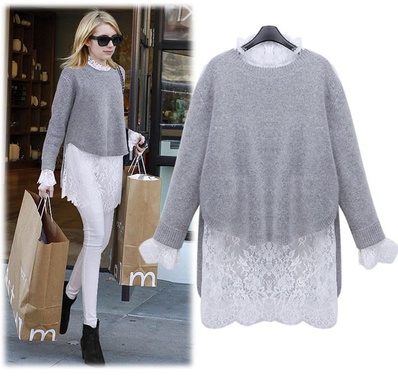Women Dresses Winter Autumn Vestidos Sweater Long Sleeve Party Knitting Dress Lace Vestido Knitted 2 Pieces Set S M L