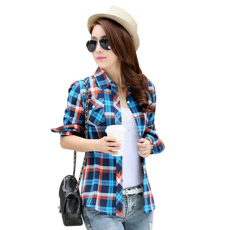 Online discount shop Australia - Brand New Fashion Women Blouses Long Sleeve Turn-down Collar Plaid Shirts Women Cotton Plus Size Casual Shirt Style