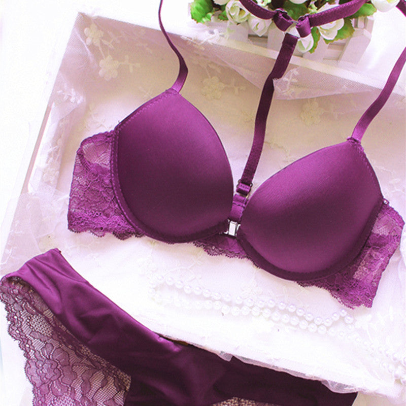 Online discount shop Australia - Buckle small chest women's underwear bra push up lace sexy thin adjustable set