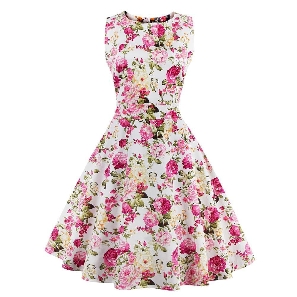 Tunic Vestidos S-4XL Plus Size Women Dress Summer Floral Print Retro Casual Party Robe Pinup Rockabilly 50s Vintage Dresses