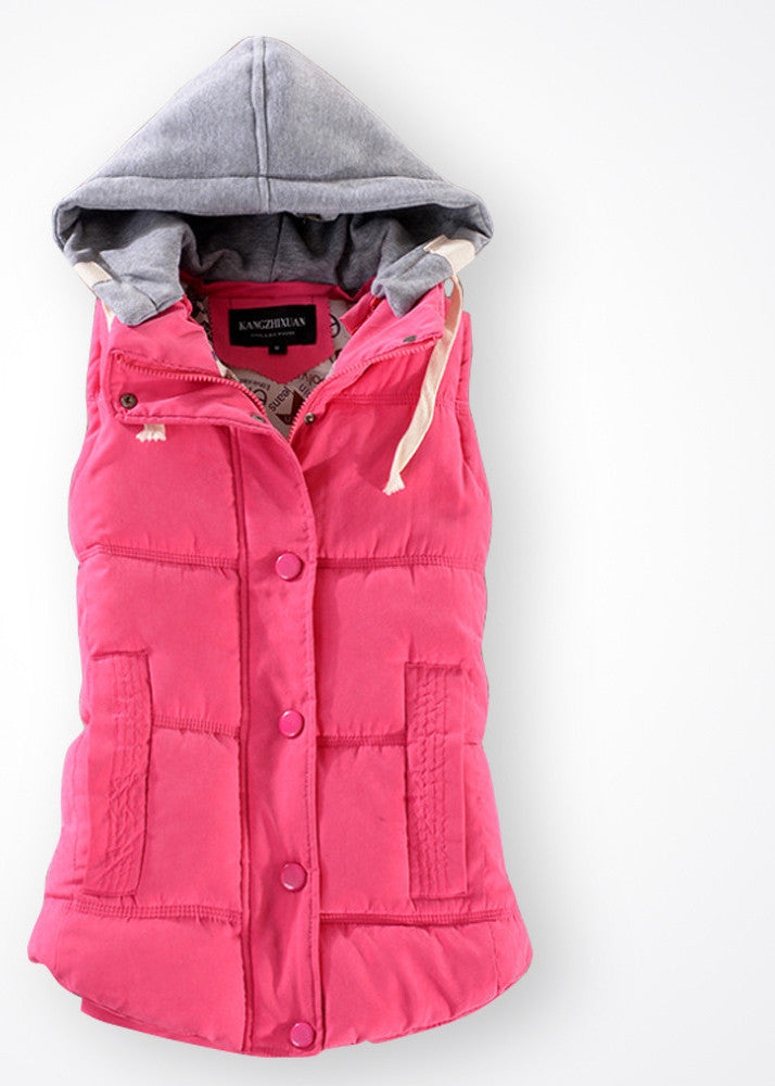 Online discount shop Australia - Fashion All-match Cotton Vest Women Patchwork Sleeveless Hooded Collar Casual Coat Colete  Waistcoat