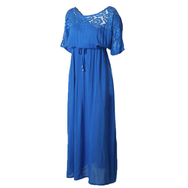 Short Sleeve Lace Summer Autumn Dress Women Big Plus Size Long Maxi Party Vintage 5XL 6XL Loose Vacation Hollow Blue Unique