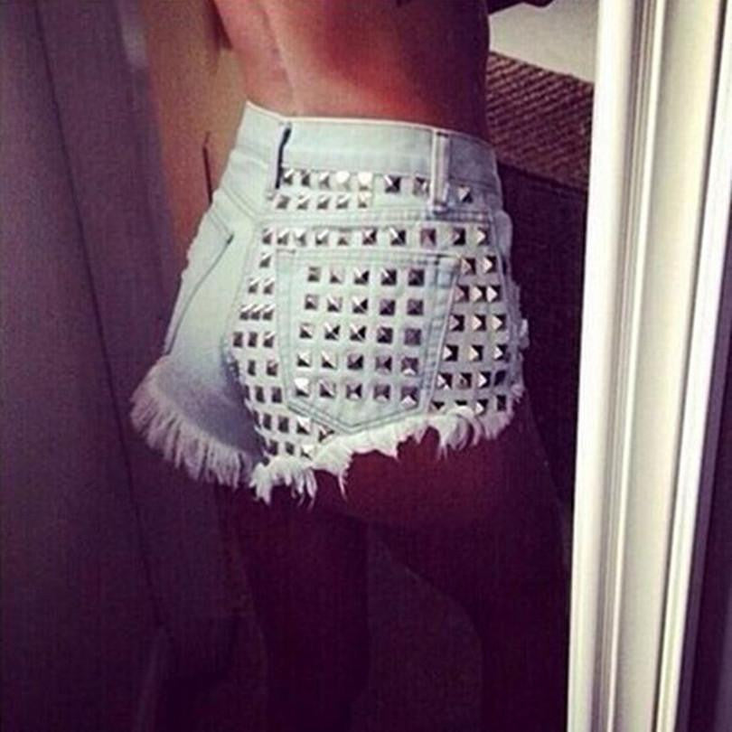 Women High Waist Jeans Shorts Woman Denim Shorts Vintage rivet tassel Punk Plus Size Shorts Jeans
