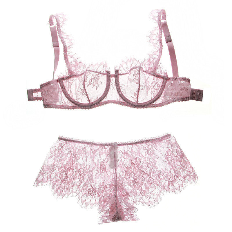 Online discount shop Australia - Fashion eyelash lace sexy thin transparent lace bra set underwear women set perspectivity plus size bras and panties