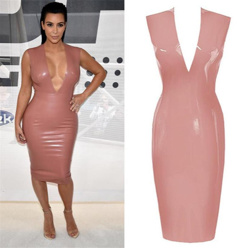 Women Plus Size Pu Leather Dress Black Pink Novelty Bodycon Sheath Pencil Dresses Party 6xl Kim Kardashian