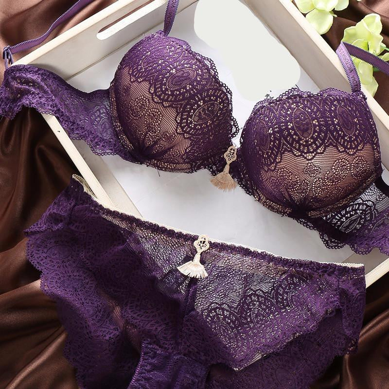 Underwear Women Bra Set Vs Victoria Lingerie Set Luxurious Vintage Lace Embroidery Push Up Bra And Panty Set France Bras