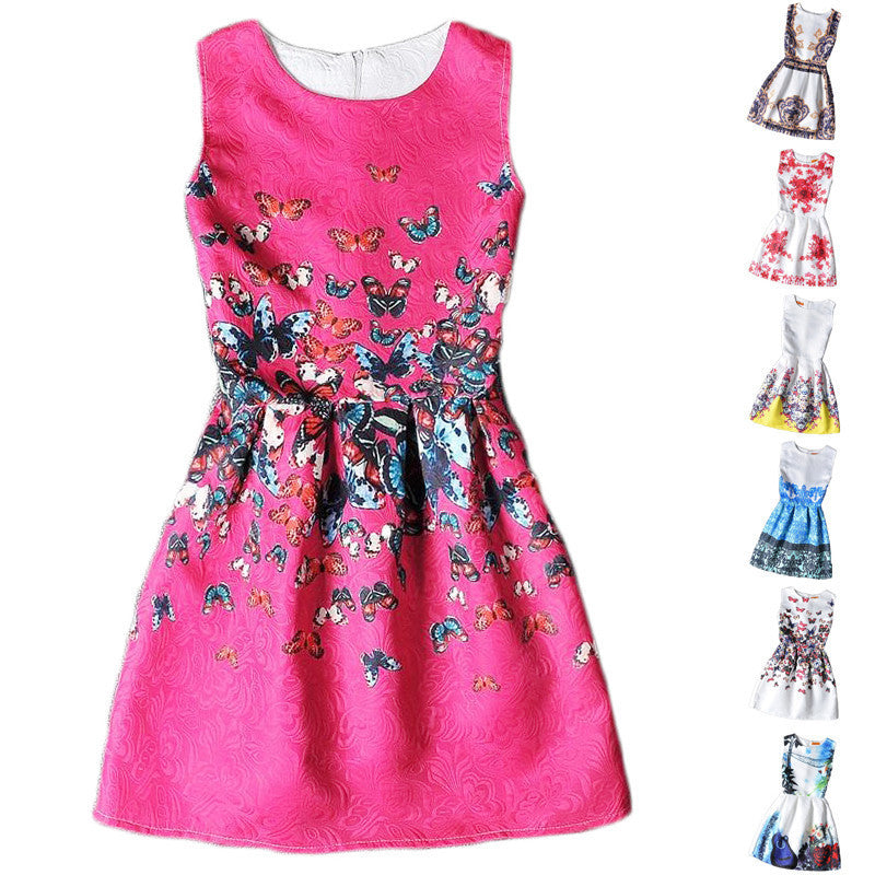 Online discount shop Australia - Flower Girls Dresses Floral Print Sleeveless Kids Dresses for Girls Clothes Party Princess Dress Children 6-12Y