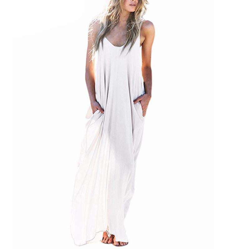 Zanzea Women Boho Strapless V Neck Sleeveless Dress Casual Loose Long Maxi Solid Dress Vestidos Plus Size
