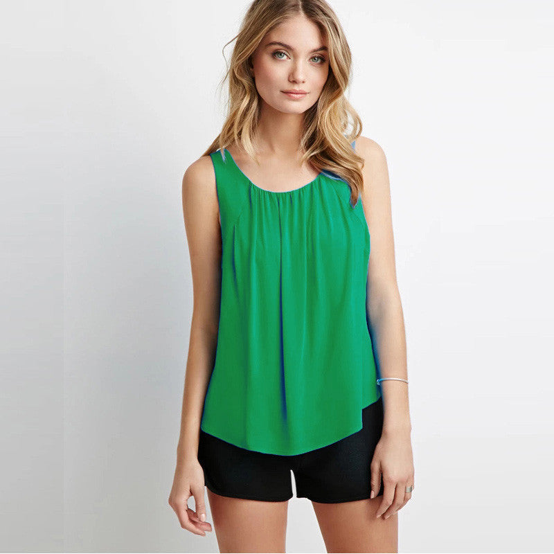 Beach Cross Bandage Sleeveless Back Chiffon Crop Tank Tops Women
