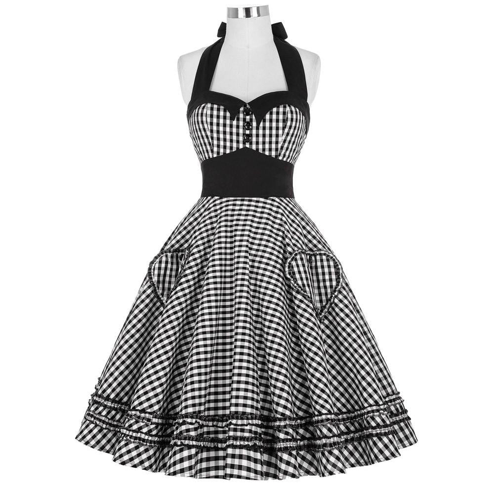 Women Dress Plus Size Summer Clothing Retro Swing Short Gown robe Pin up Plaid Vintage 60s 50s Rockabilly Dresses vestidos