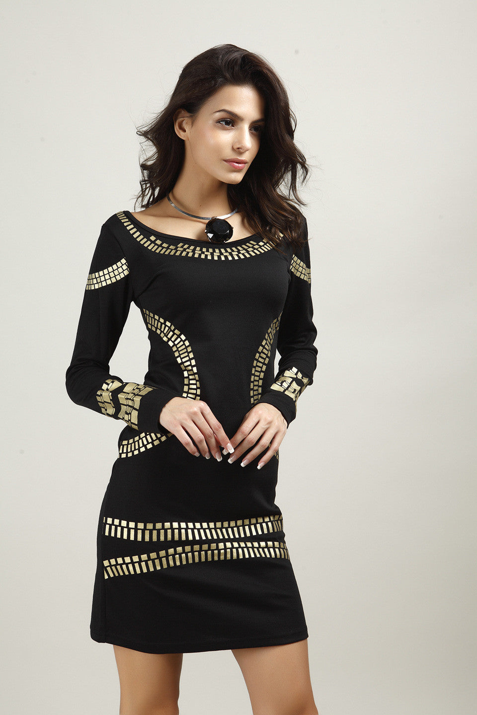 Online discount shop Australia - New Arrival Autumn and Winter Warm Cotton Pencil Dress Round Neck Long-sleeved Mini Dress Women's Sexy Slim Dress