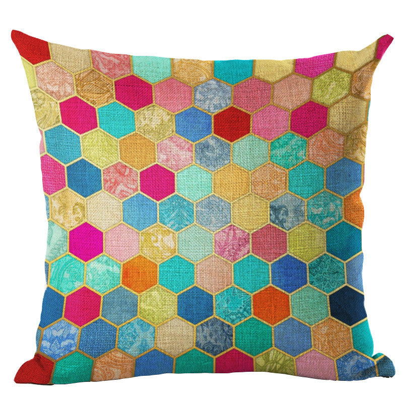 Online discount shop Australia - Colorful Geometric Cushion Cover 45x45CM (18x18IN) Hexagon Plaid Pillow Cover Pillow Case Home Decor