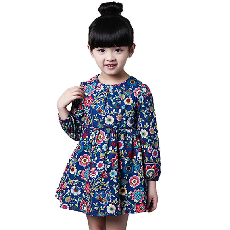 Online discount shop Australia - 2-8 Ages Girls Dress Casual Long Sleeves Flower Princess Girl Dresses Toddler Girl Clothing