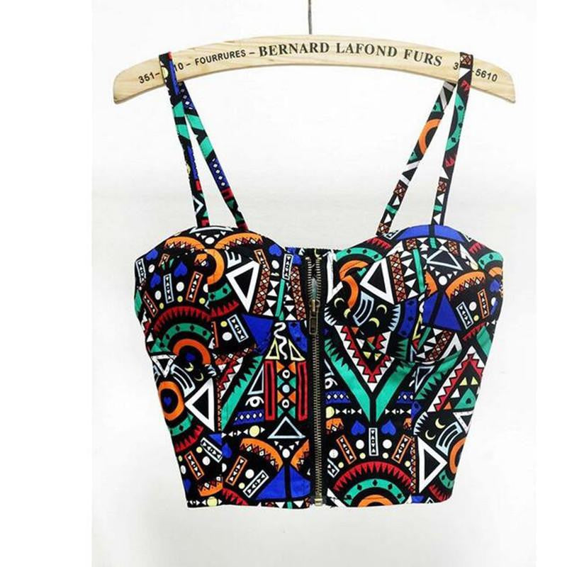 women Short Crop Tops Vintage Spaghetti Strap Bra Bustier Geometric Bralet Corsets Vest Camisole Tank Top Fashion