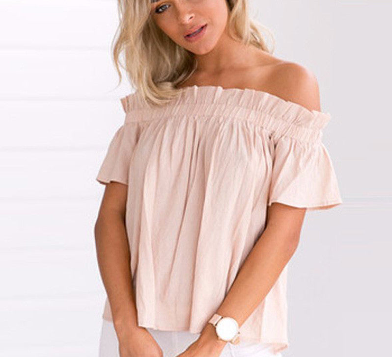 Online discount shop Australia - New Arrival Fashion Ruffles  Tops Women Slash Neck Off Shoulder Short Sleeve Top Casual Loose Female