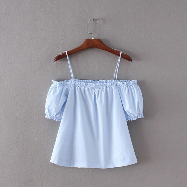 women sexy Strapless Spaghetti Tops lady casual Pure color off shoulder straps blouse