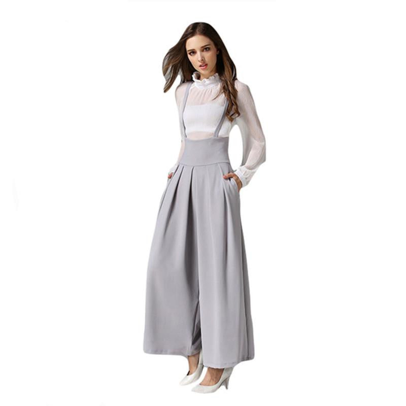 Women Wide Leg Pants With Strap Ankle-Length Loose Pants Female Euro Style High Waist Ladies Pant Pantalones