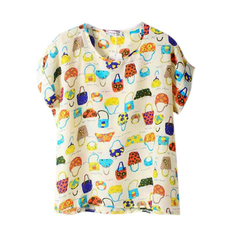 Women Chiffon Loose Short Sleeve T Shirts Tops Striped Heart Lip