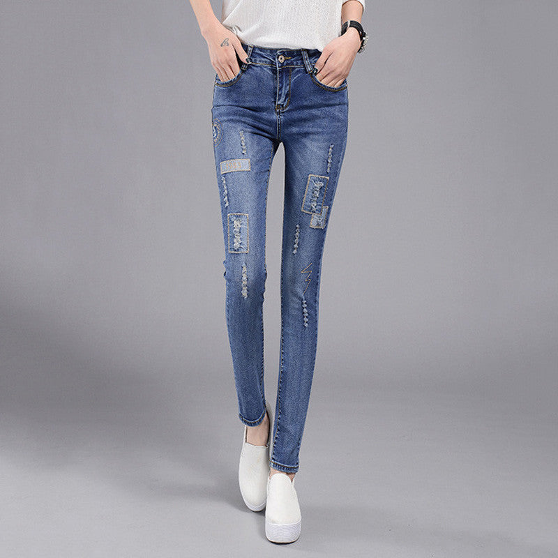 Online discount shop Australia - High Waist Jeans woman Female Distressed Slim Patchwork Denim Pants Pencil Ripped vintage Skinny Jeans For Women