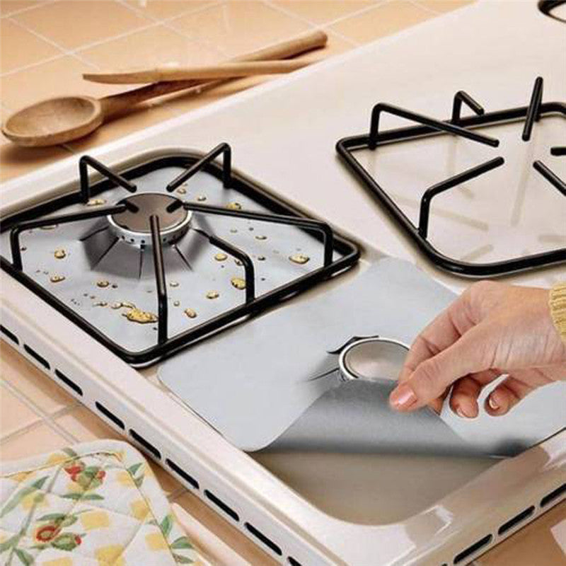 Reusable Aluminum Foil 4pcs/lot Gas Stove Protectors Cover/Liner Reusable Non Stick Silicone Dishwasher Safe