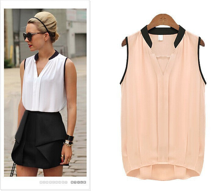 Fashion Solid Chiffon Women Blouses O-Neck Sleeveless Shirt Casual Tops Clothing