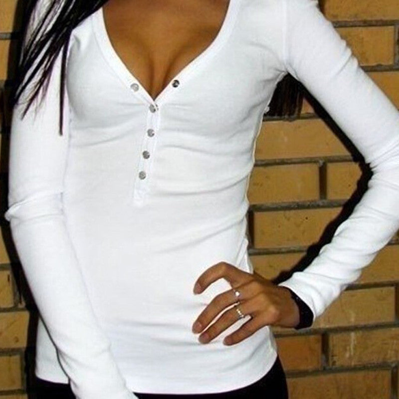 Online discount shop Australia - fashion  white women plus size V neck women t shirt punk Long sleeve cropped sexy top tees women