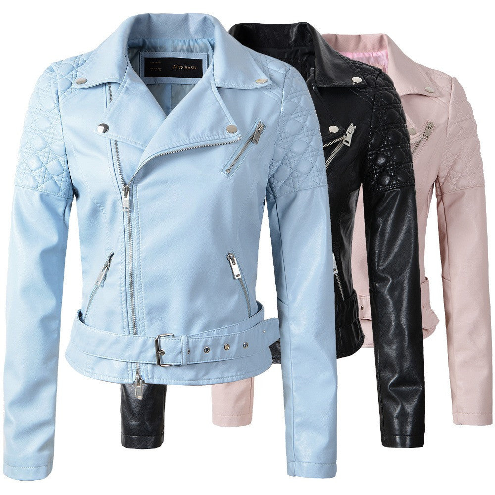 Online discount shop Australia - fashion pink sky blue women leather jacket bomber motorcycle Leather jackets women 3 color brand leather coat S-XL jaqueta couro