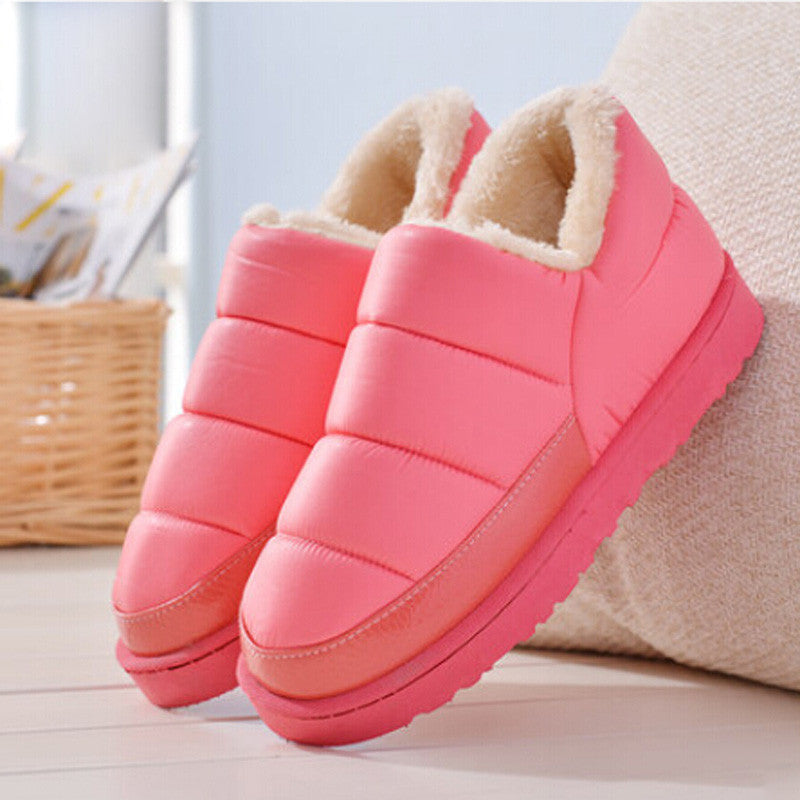 Online discount shop Australia - boots women and men waterproof boots solid colors unisex snow boots flat slip-on soft cotton warm shoes