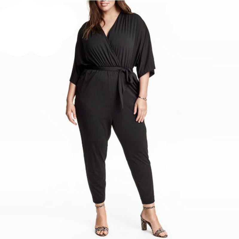 Women Deep V Neck Tie Waist Romper Vintage Elegant Slim Casual Jumpsuit