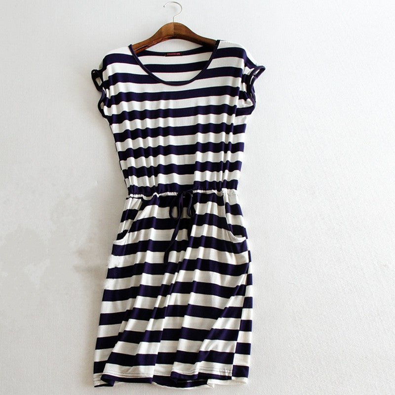 One Size Women Style Spring Summer Dress Casual Stripe Sleeveless Slim Dresses Solid Color Loose Dress AE529
