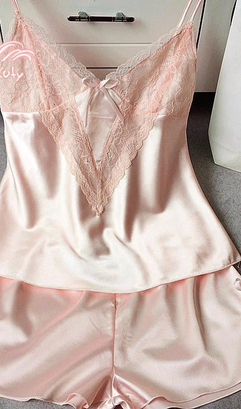 Online discount shop Australia - New arrival womens pijama set silk lace Female Sleep set Women's Deep V-neck Sexy Spaghetti sleepwear sets