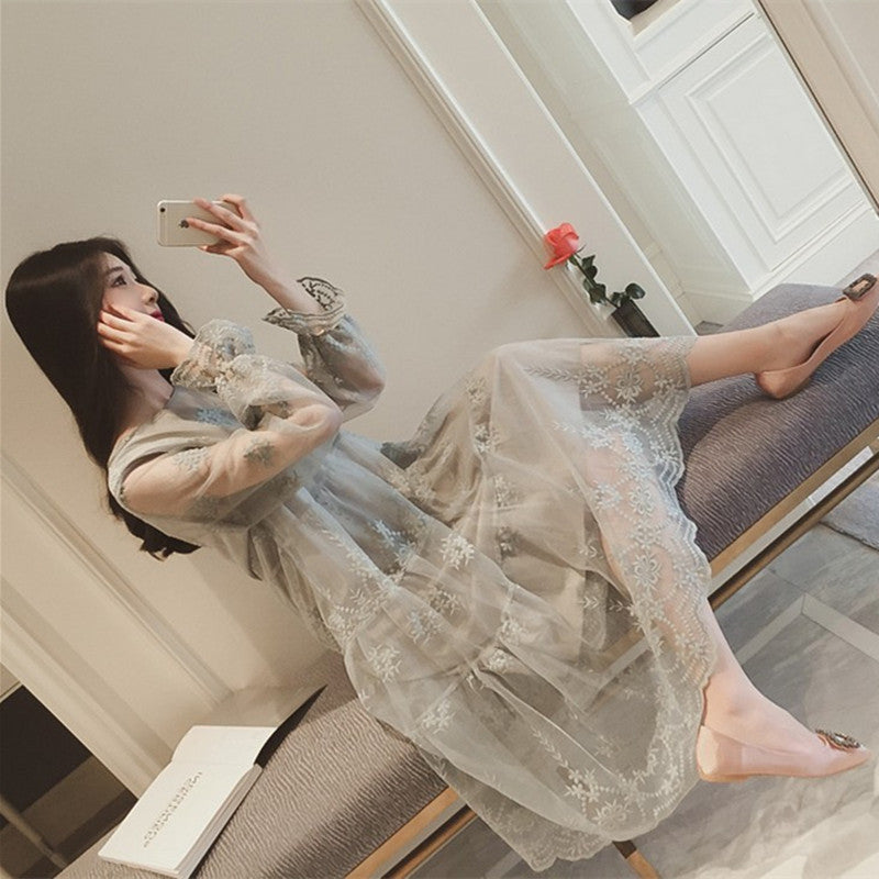 Online discount shop Australia - Dress Korean Fashion Ladies Crochet Organza Long Dresses Casual Pregnant Women Dress Plus Size