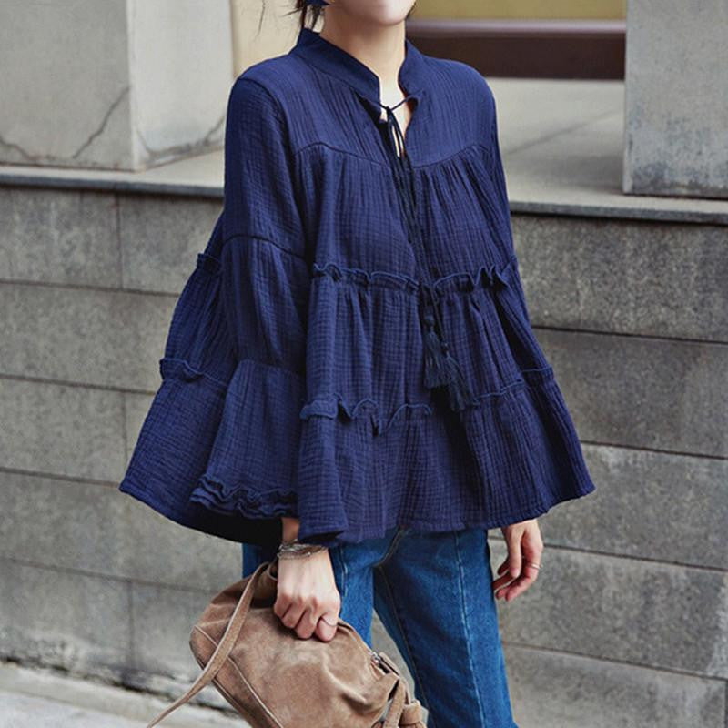 Online discount shop Australia - women plus size blouses linen cotton long sleeve cute loose baby doll batwing tops