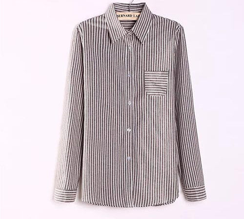 Online discount shop Australia - Colorful Apparel Formal Blouses Long Sleeve Button Down Women's Shirt Vertical Striped Cotton Pocket Career Tops