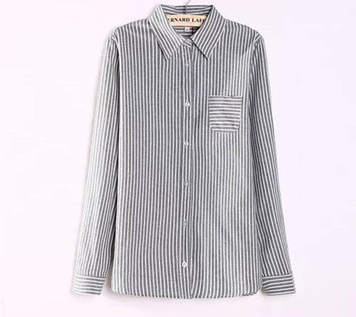 Online discount shop Australia - Colorful Apparel Formal Blouses Long Sleeve Button Down Women's Shirt Vertical Striped Cotton Pocket Career Tops