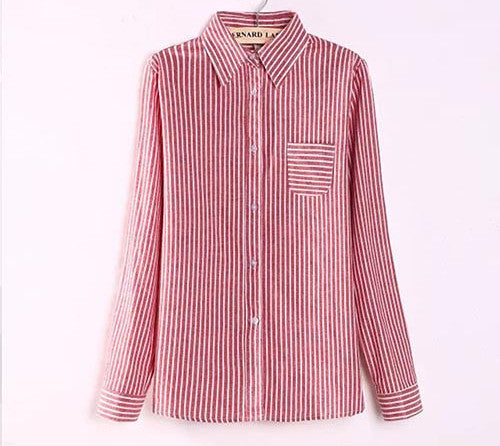 Online discount shop Australia - Colorful Apparel Formal Blouses Long Sleeve Button Down Women's Shirt Vertical Striped Cotton Pocket Career Tops