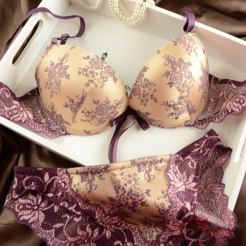 Women's Lady Thin Lace Floral Underwear Push Up bras Panties 32/34/36/38 B C Sets