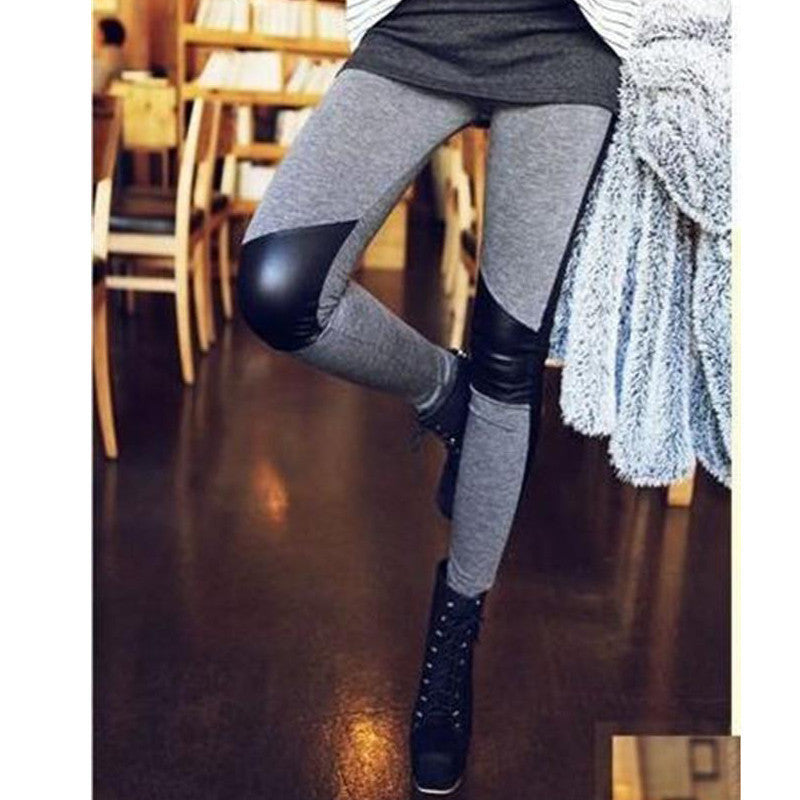 Online discount shop Australia - Fashion Elastic Pencil Pants Skinny Pants Stitching Leather Leggings Women's Leggins