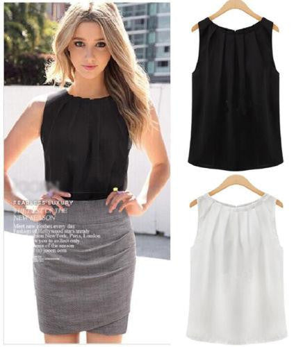 Fashion Women Lady Elegant Loose Solid Collar Sleeveless Chiffon Vest Tank Tops Blouse Gift
