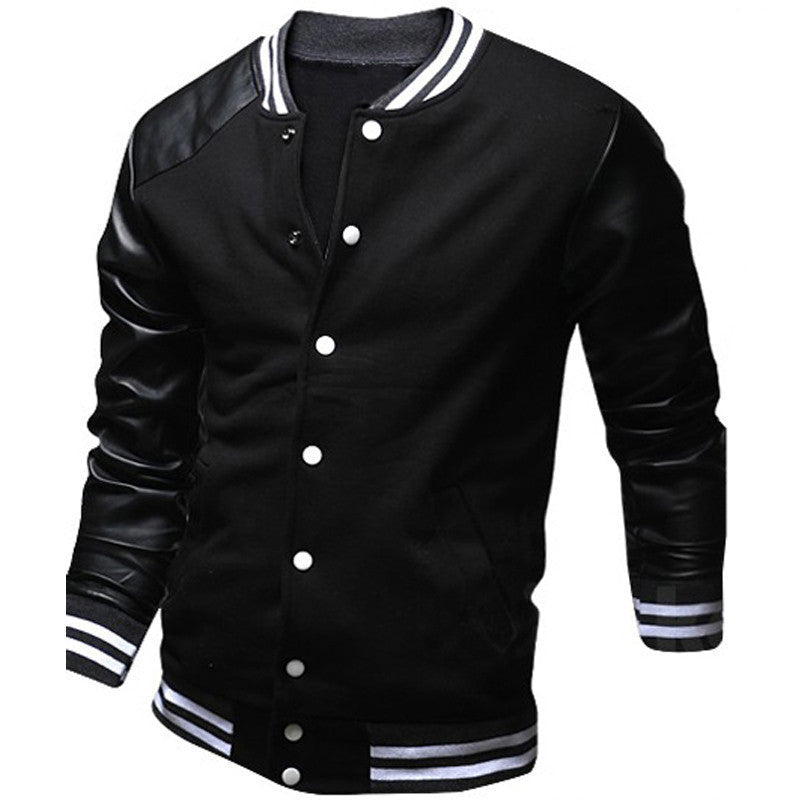 Online discount shop Australia - Cool College Baseball Jacket Men Fashion Design Black Pu Leather Sleeve Mens Slim Fit Varsity Jacket Brand Veste Homme Xxl