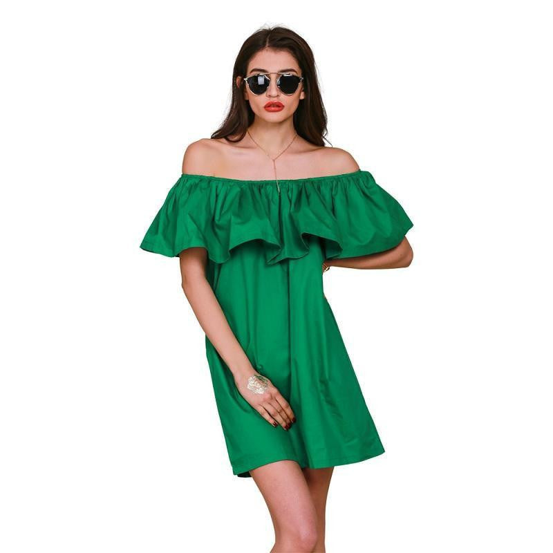 Simplee Apparel Ruffles slash neck women dress Summer style off shoulder sexy dresses vestidos White tube beach dress cotton
