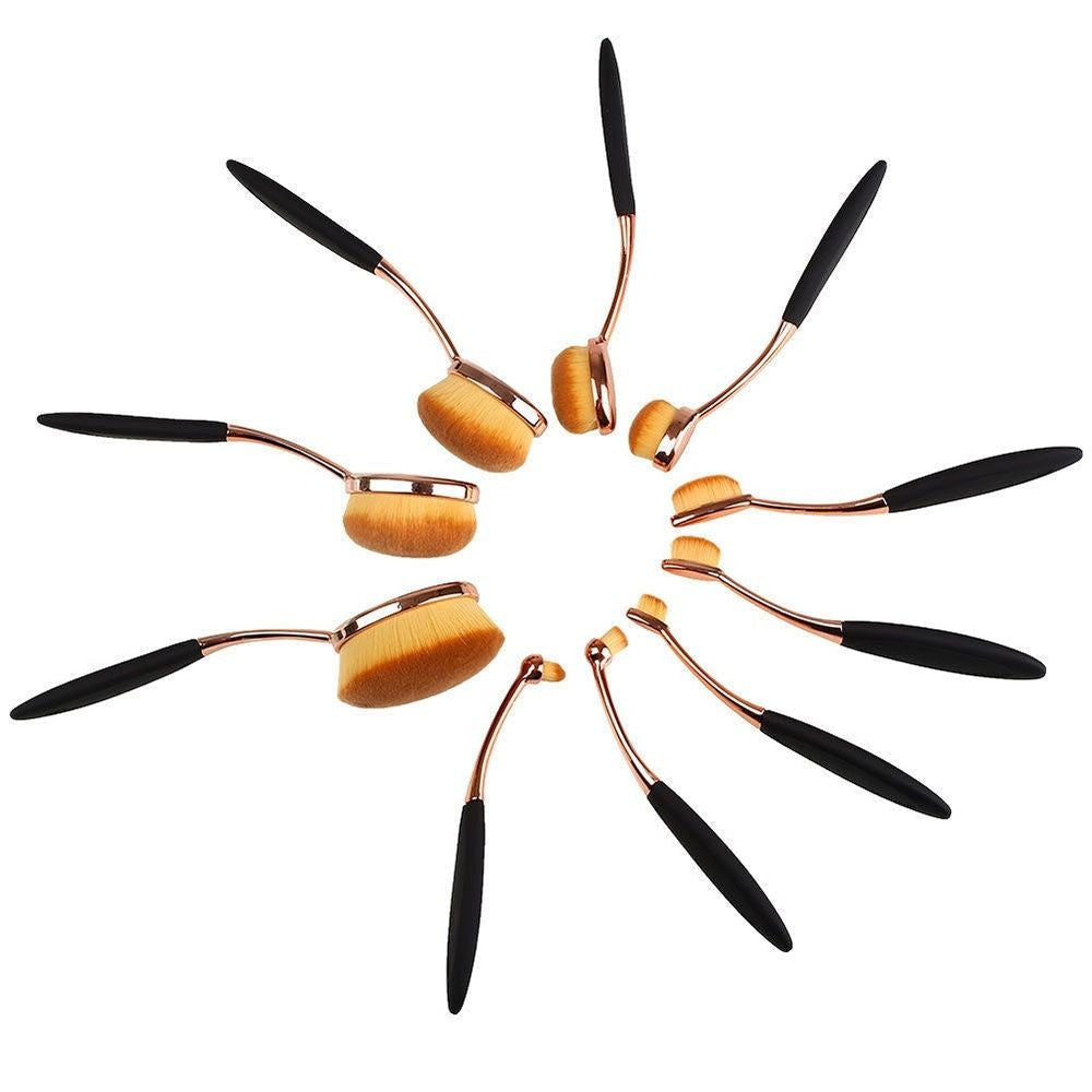 GOLD Toothbrush 10PCS Makeup Brush Set Artist Oval Puff Cream Foundation Contour Blush Powder Beauty Kit Kim Kardashian Style - CelebritystyleFashion.com.au online clothing shop australia