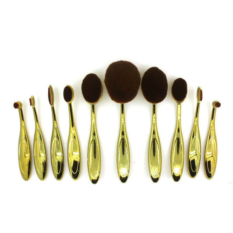 GOLD Toothbrush 10PCS Makeup Brush Set Artist Oval Puff Cream Foundation Contour Blush Powder Beauty Kit Kim Kardashian Style - CelebritystyleFashion.com.au online clothing shop australia
