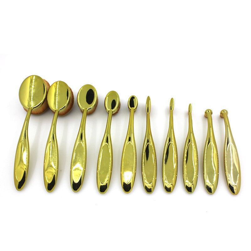 GOLD Toothbrush 10PCS Makeup Brush Set Artist Oval Puff Cream Foundation Contour Blush Powder Beauty Kit Kim Kardashian Style - CelebritystyleFashion.com.au online clothing shop australia
