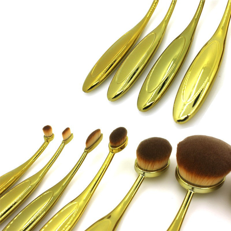 GOLD Toothbrush 10PCS Makeup Brush Set Artist Oval Puff Cream Foundation Contour Blush Powder Beauty Kit Kim Kardashian Style - CelebritystyleFashion.com.au online clothing shop australia