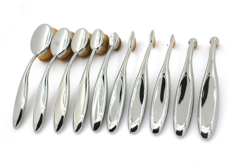 GOLD Toothbrush 10PCS Makeup Brush Set Artist Oval Puff Cream Foundation Contour Blush Powder Beauty Kit Kim Kardashian Style - CelebritystyleFashion.com.au online clothing shop australia