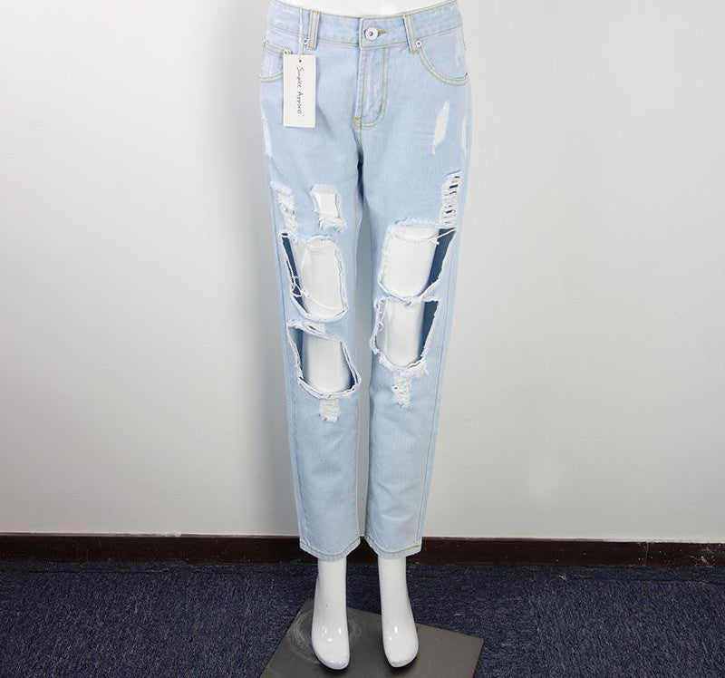 Ripped Jeans Pants Vintage Straight Jeans Mid Waist - CelebritystyleFashion.com.au online clothing shop australia