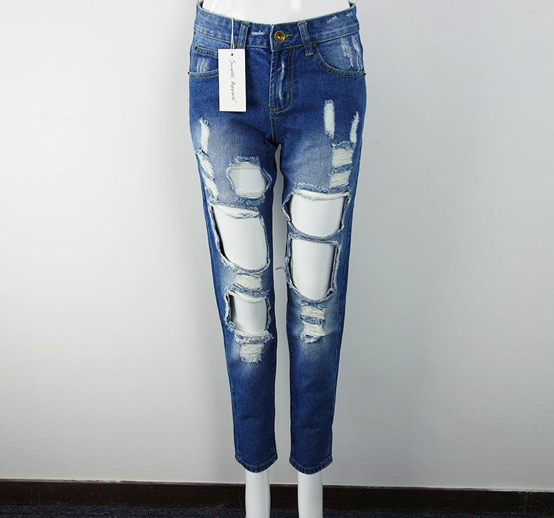 Ripped Jeans Pants Vintage Straight Jeans Mid Waist - CelebritystyleFashion.com.au online clothing shop australia